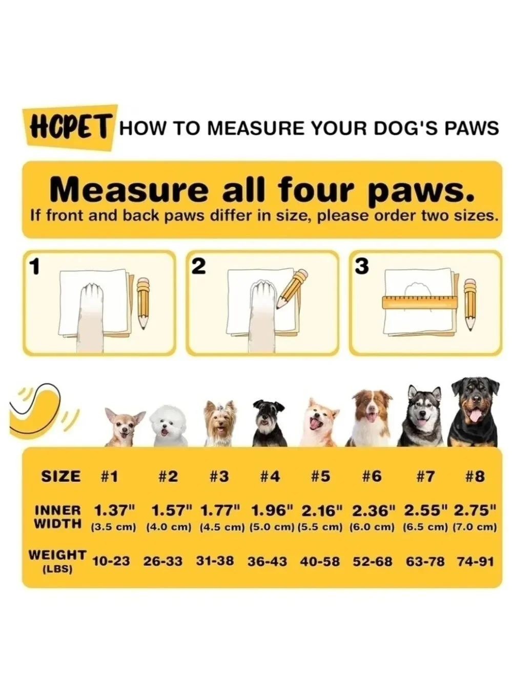 HCPET 4 Piece Dog Boots Waterproof Dog Shoes for Medium Large Dogs Size 3 - New